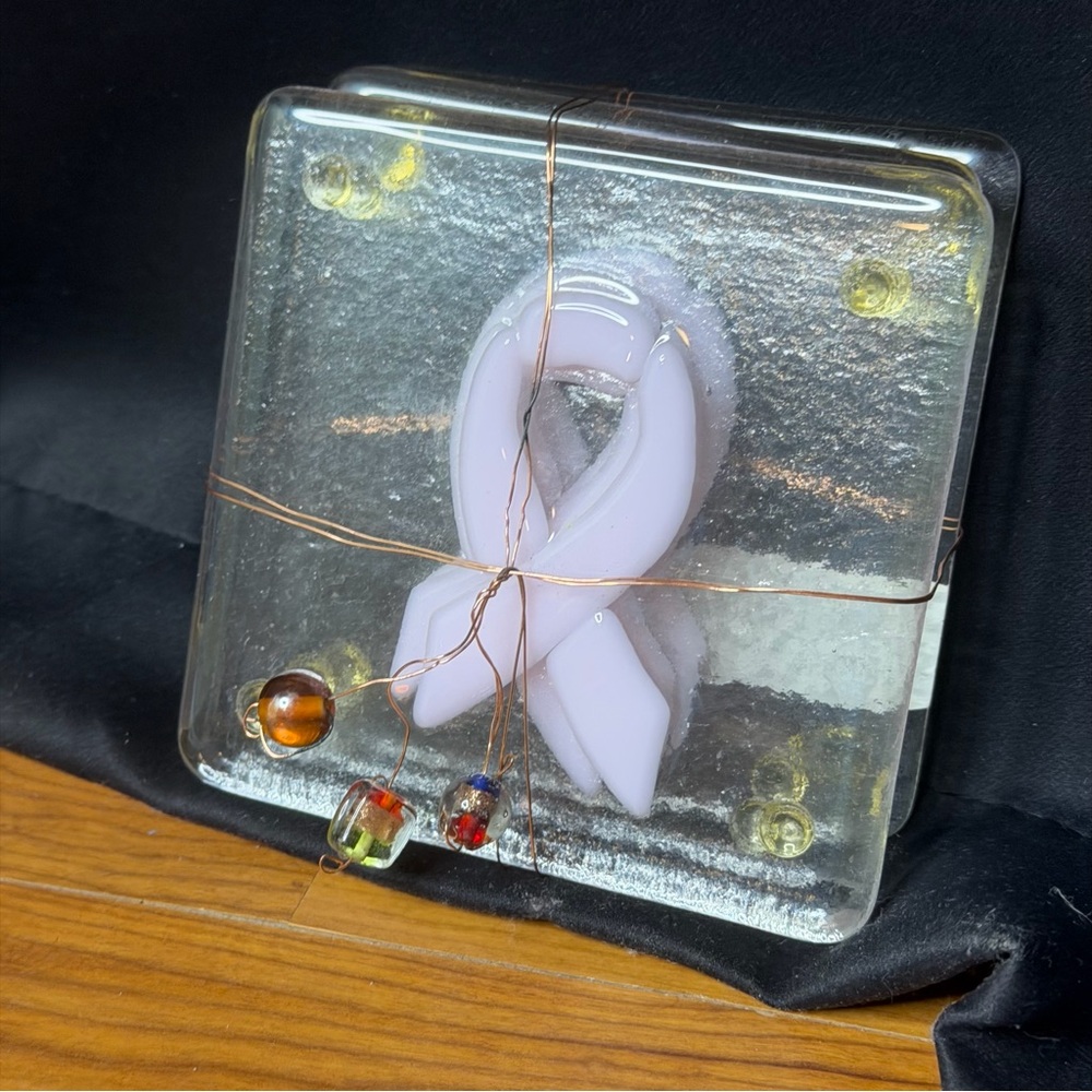 Breast Cancer Awareness 4 Pack Glass Coaster Gift Set Pink Ribbon Survivor NEW
